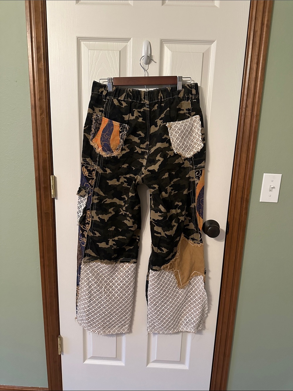 POL Women's Wide Leg Patchwork Pants in Camouflage, Navy & Tan - Picture 2 of 2